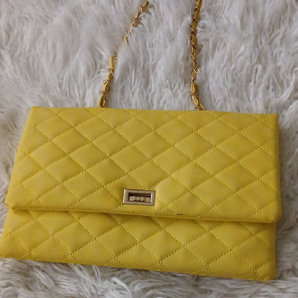 Yellow Quilted Chain Shoulder Bag